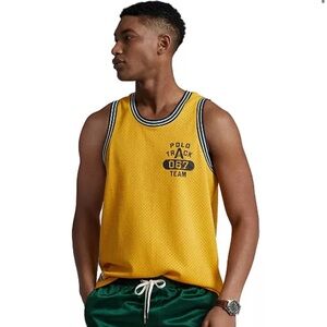 Polo Ralph Lauren Mesh Tank Top Shirt Mens XS Yellow Track Team Jersey